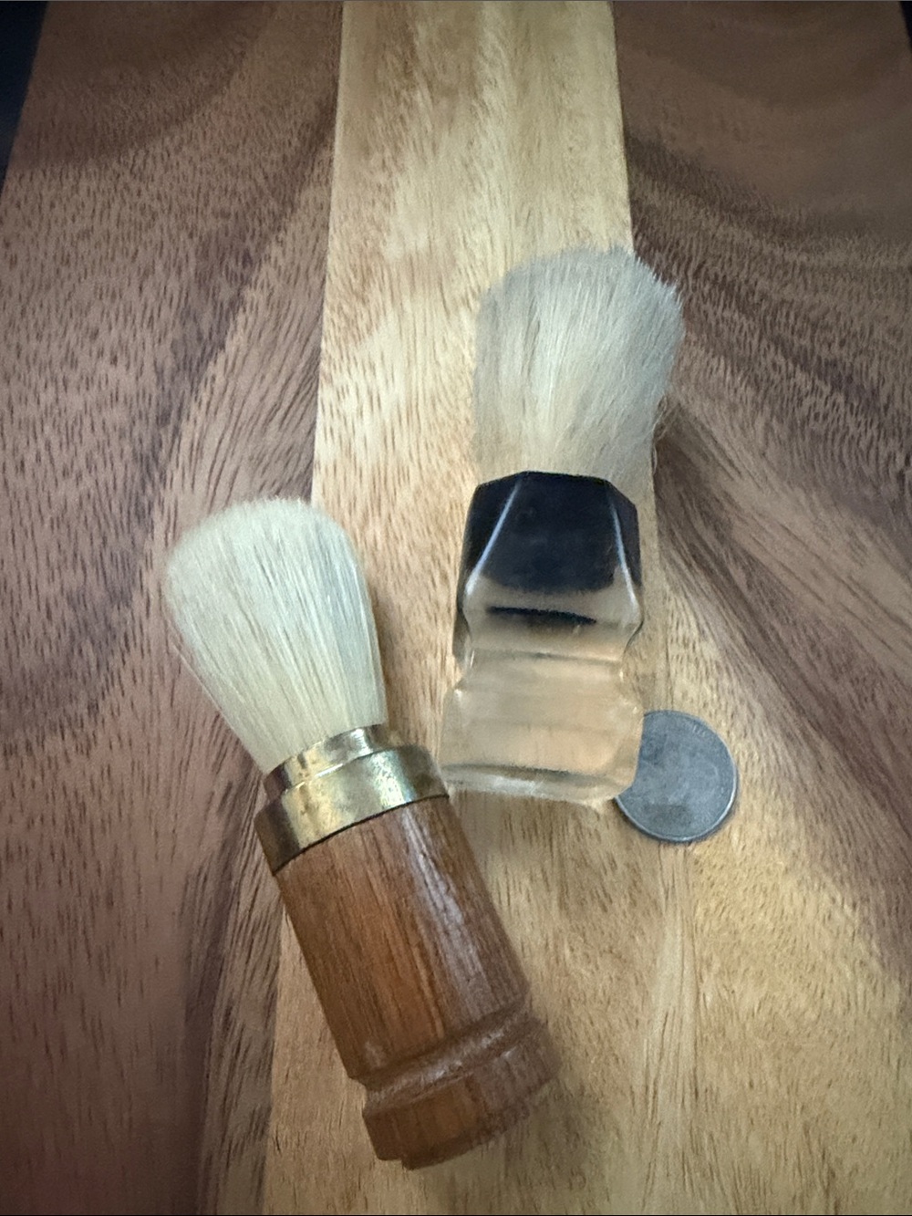 Classic Men's Shaving Brush Duo — Wood & Clear Handle, Natural White Bristles